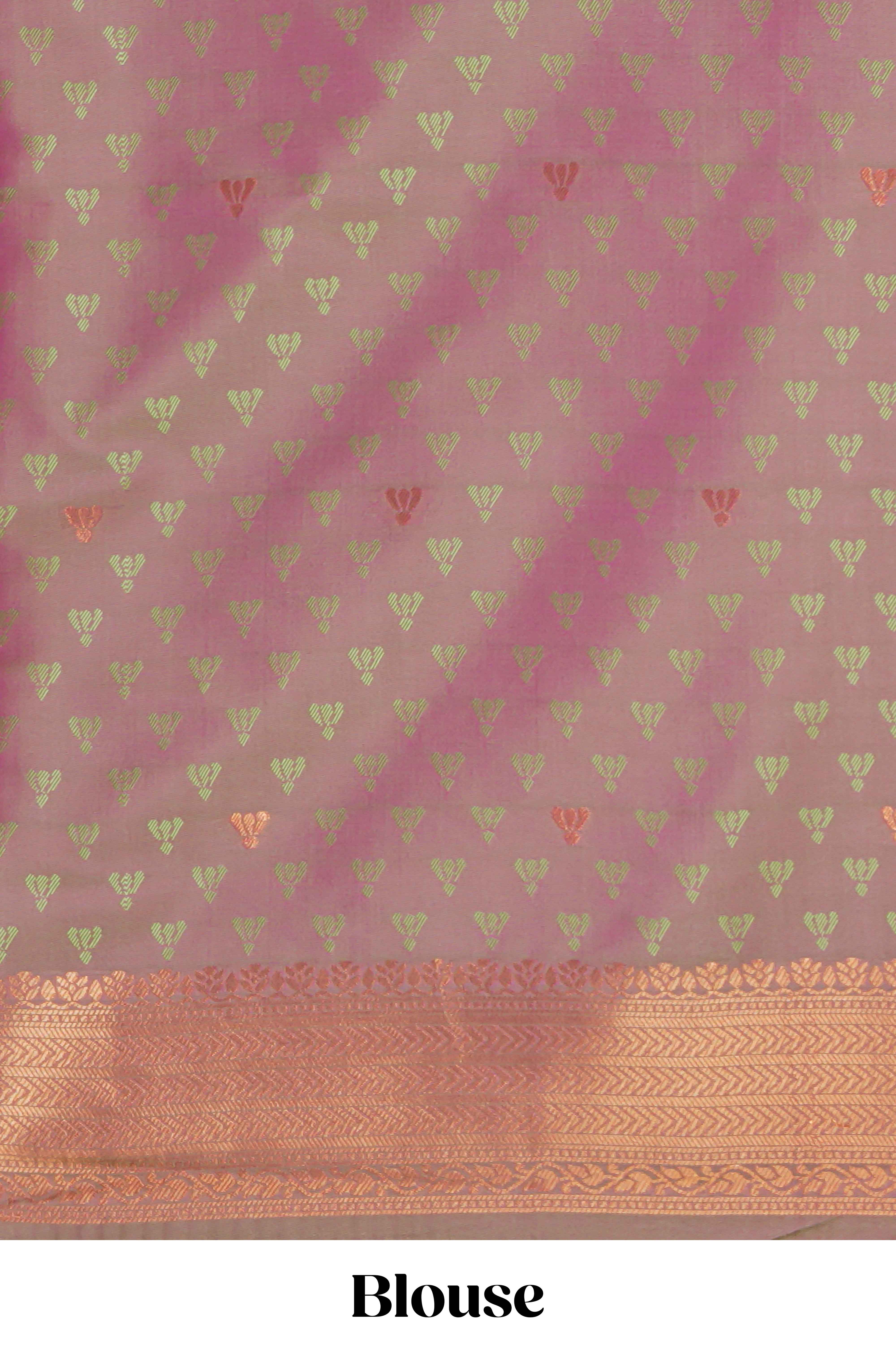 Borderless lavender striped motifs design semi soft silk saree with contrast pallu and zari motifs blouse