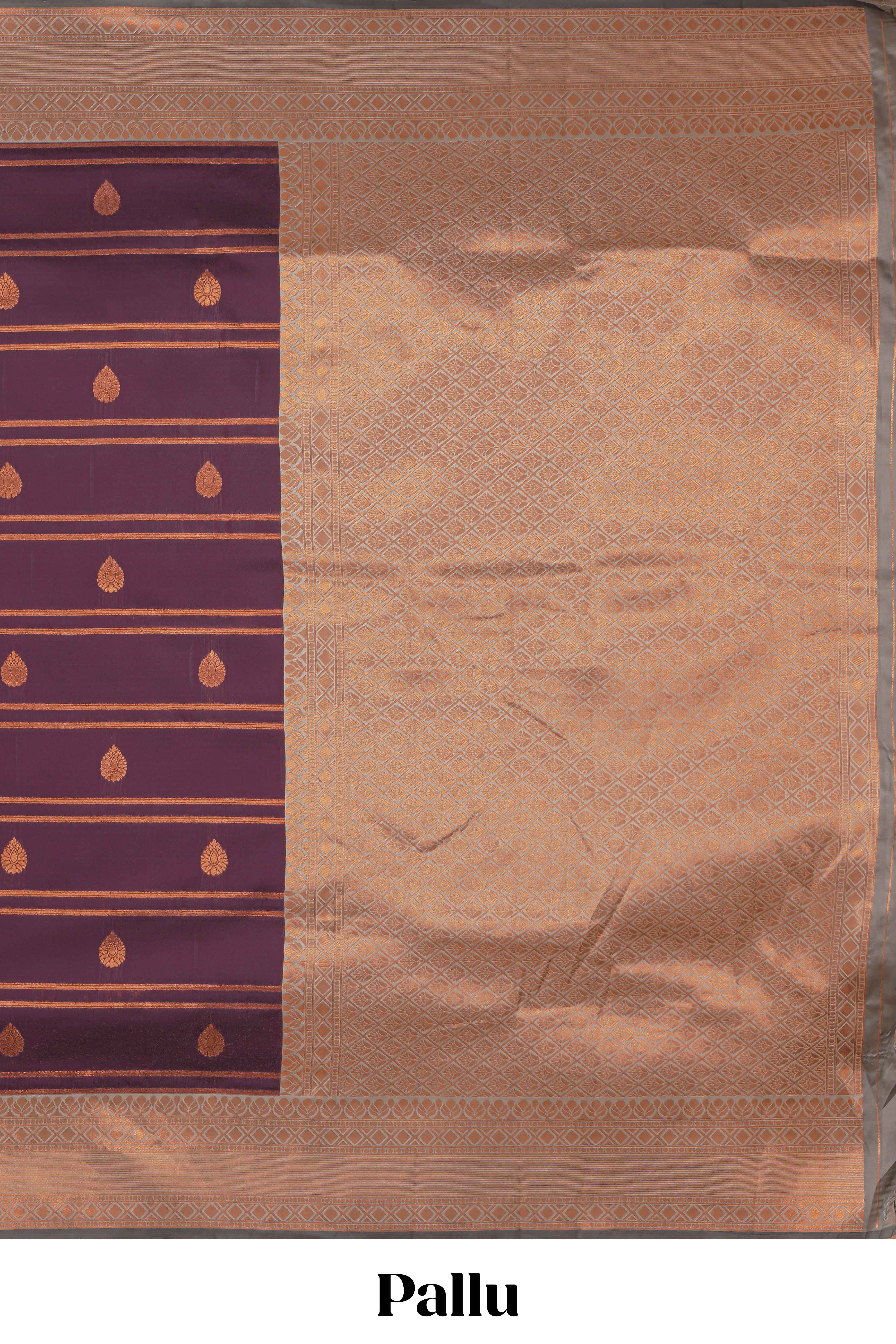 Wine purple striped motifs design semi soft silk saree with contrast border and zari motifs blouse