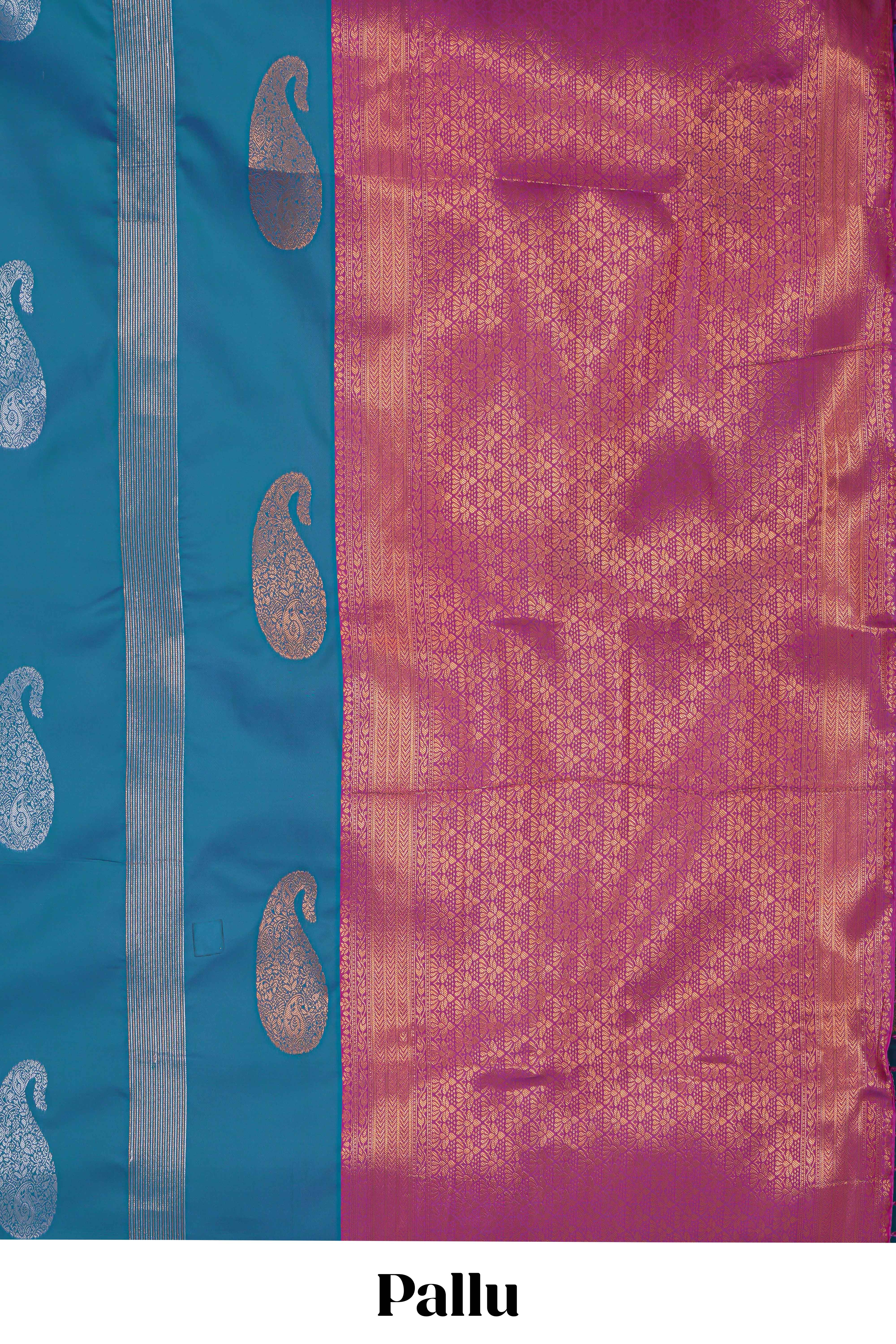 Borderless blue striped motifs design semi soft silk saree with contrast pallu and zari motifs blouse