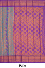 Blue floral motifs design semi soft silk saree with contrast border and blouse