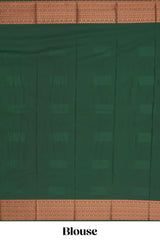 Green square zari motifs design semi soft silk saree with contrast border and blouse