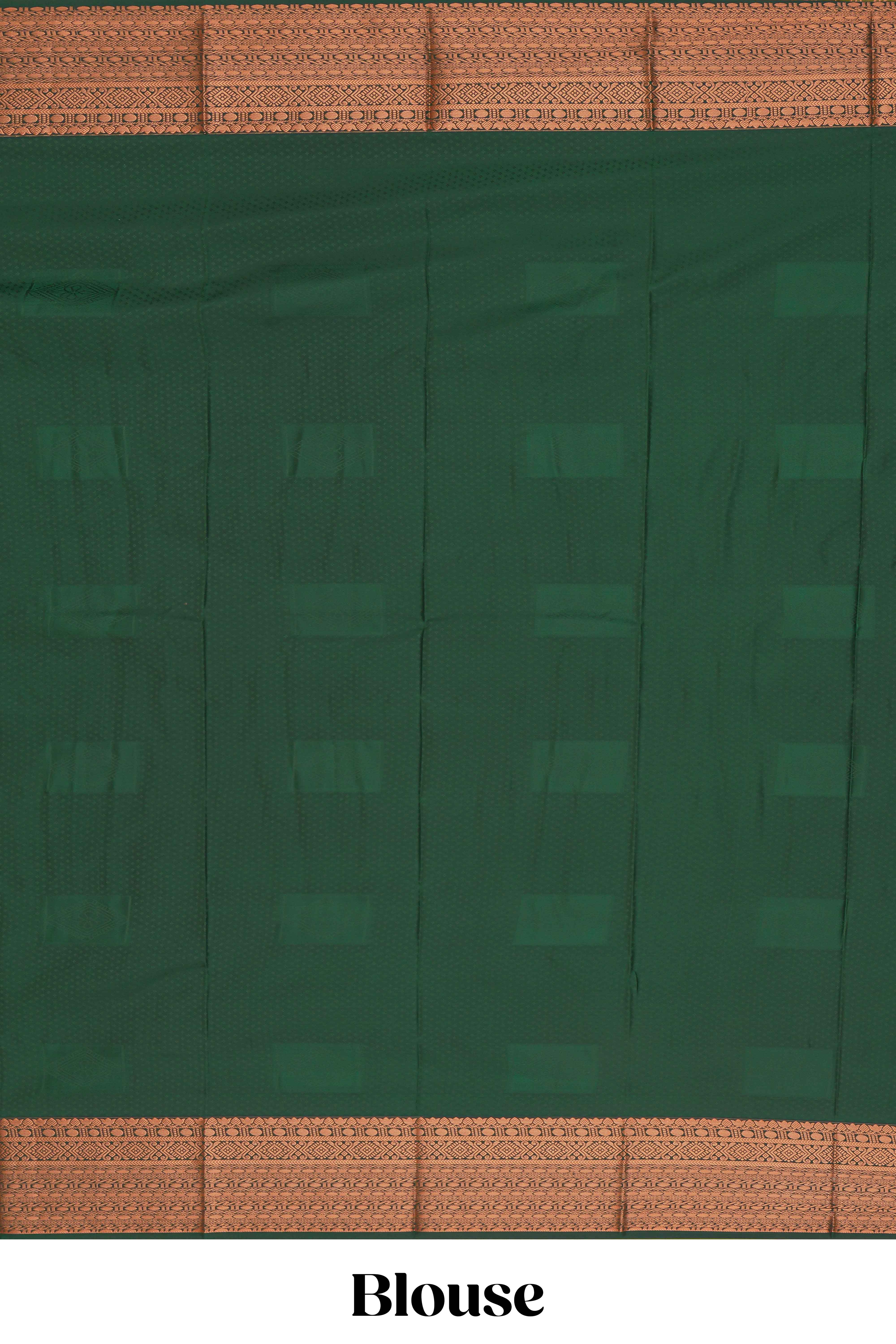 Green square zari motifs design semi soft silk saree with contrast border and blouse