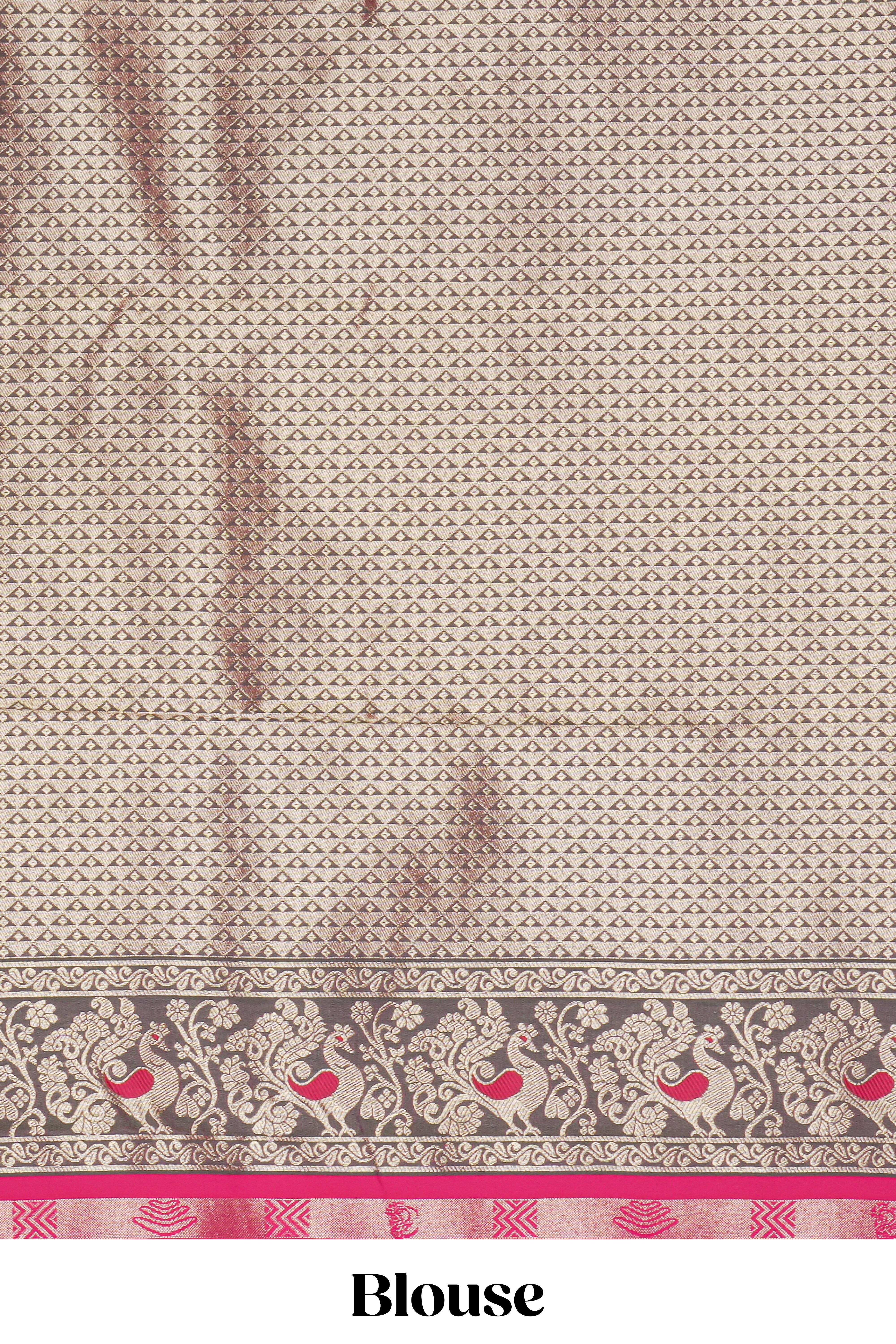 Rani pink peacock design zari motifs semi soft silk saree with contrast zari border and blouse