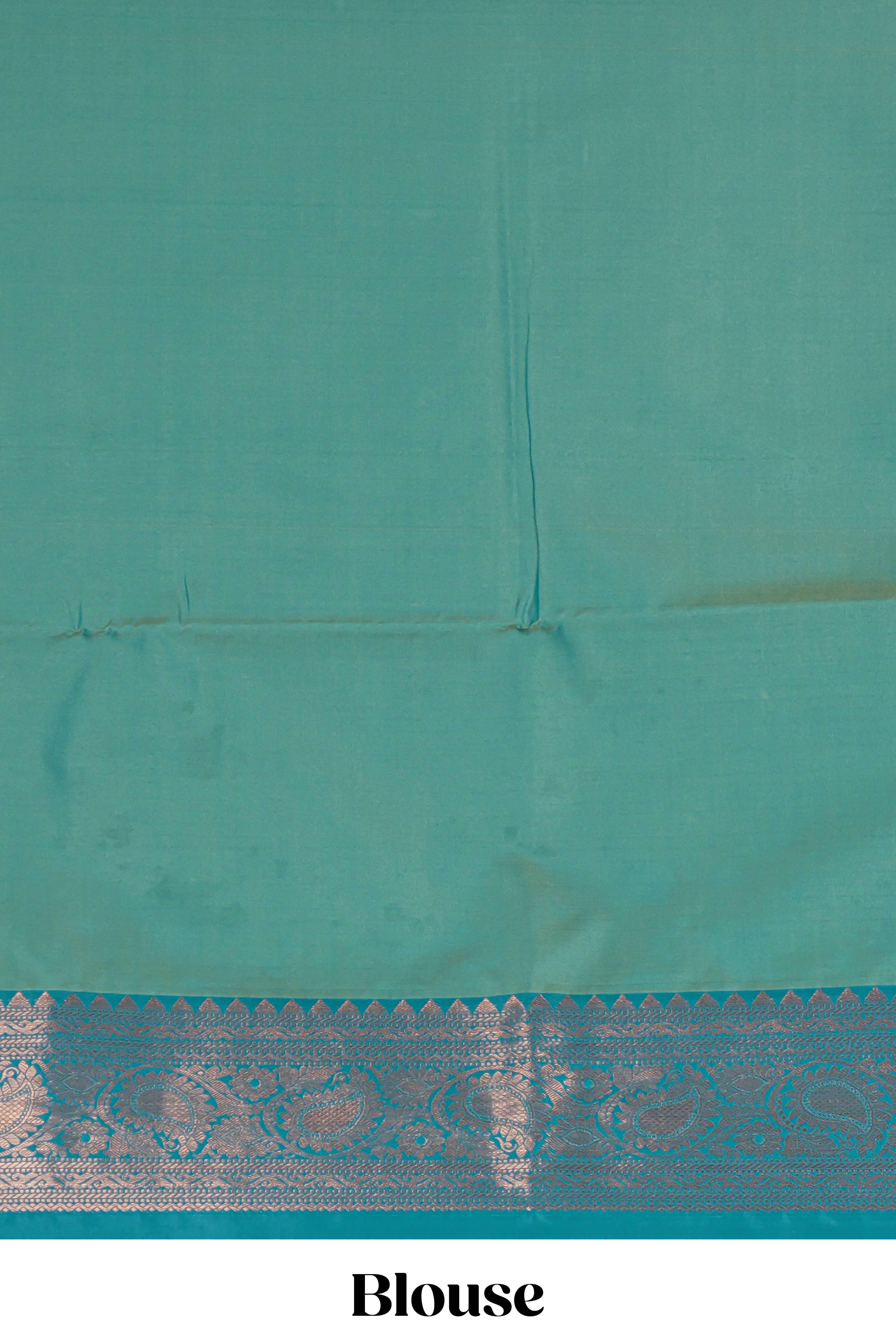 Green checked zari motifs design semi soft silk saree with contrast zari border and blouse
