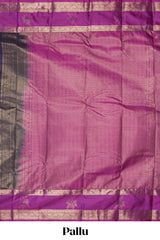 Dark violet floral zari motifs design semi soft silk saree with contrast zari border and blouse