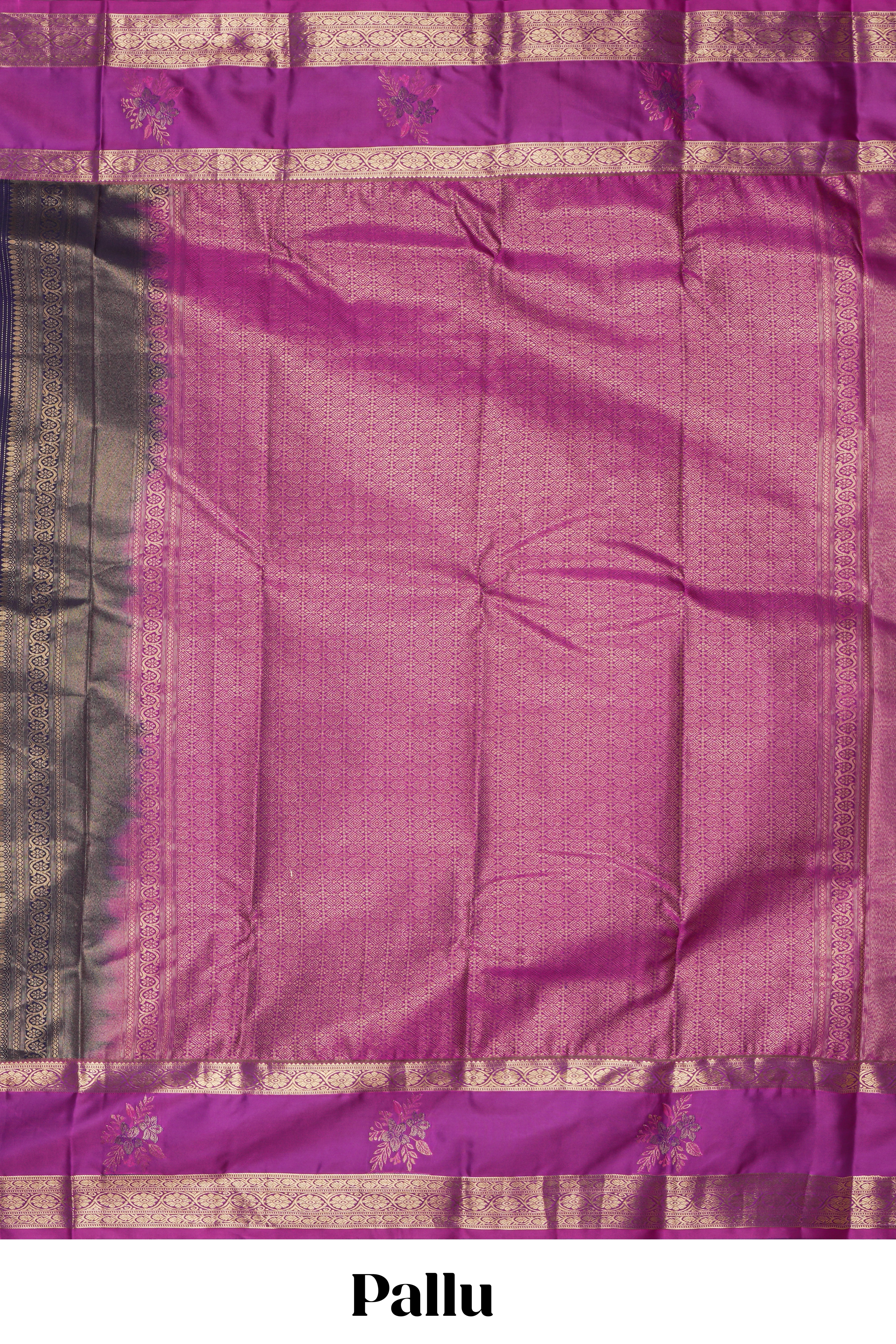 Dark violet floral zari motifs design semi soft silk saree with contrast zari border and blouse
