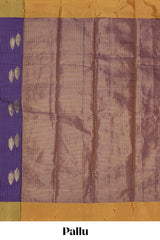 Violet striped leaf zari motifs design semi soft silk saree with contrast zari border and blouse