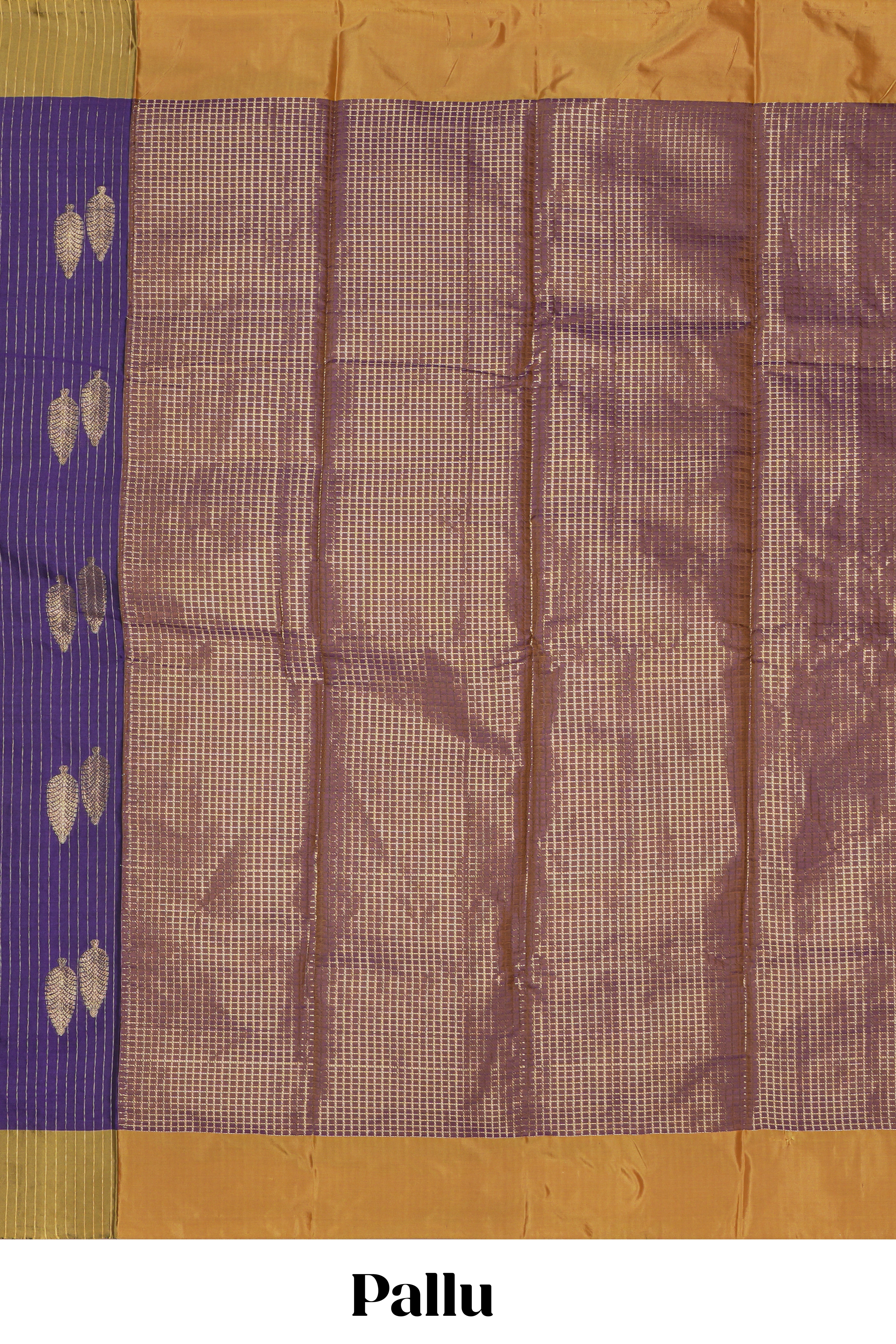 Violet striped leaf zari motifs design semi soft silk saree with contrast zari border and blouse