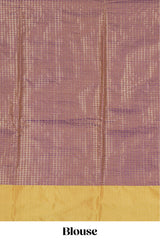 Violet striped leaf zari motifs design semi soft silk saree with contrast zari border and blouse