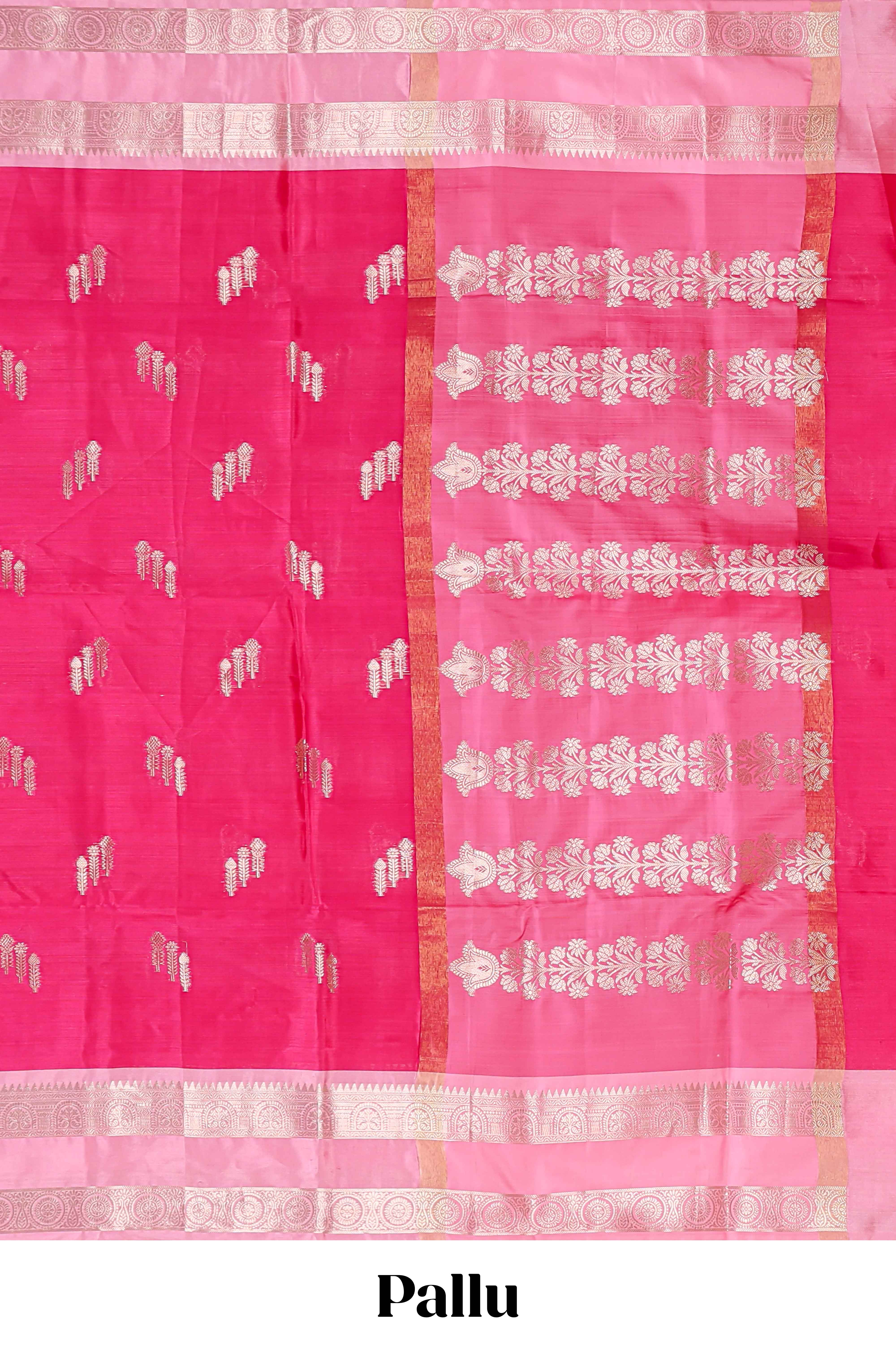 Pink floral zari motifs design semi soft silk saree with contrast zari border and blouse