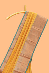 yellow shade zari motifs design semi soft silk saree with contrast border and matching motifs contrast blouse