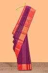 Violet shade zari motifs design semi soft silk saree with contrast border and matching motifs contrast blouse