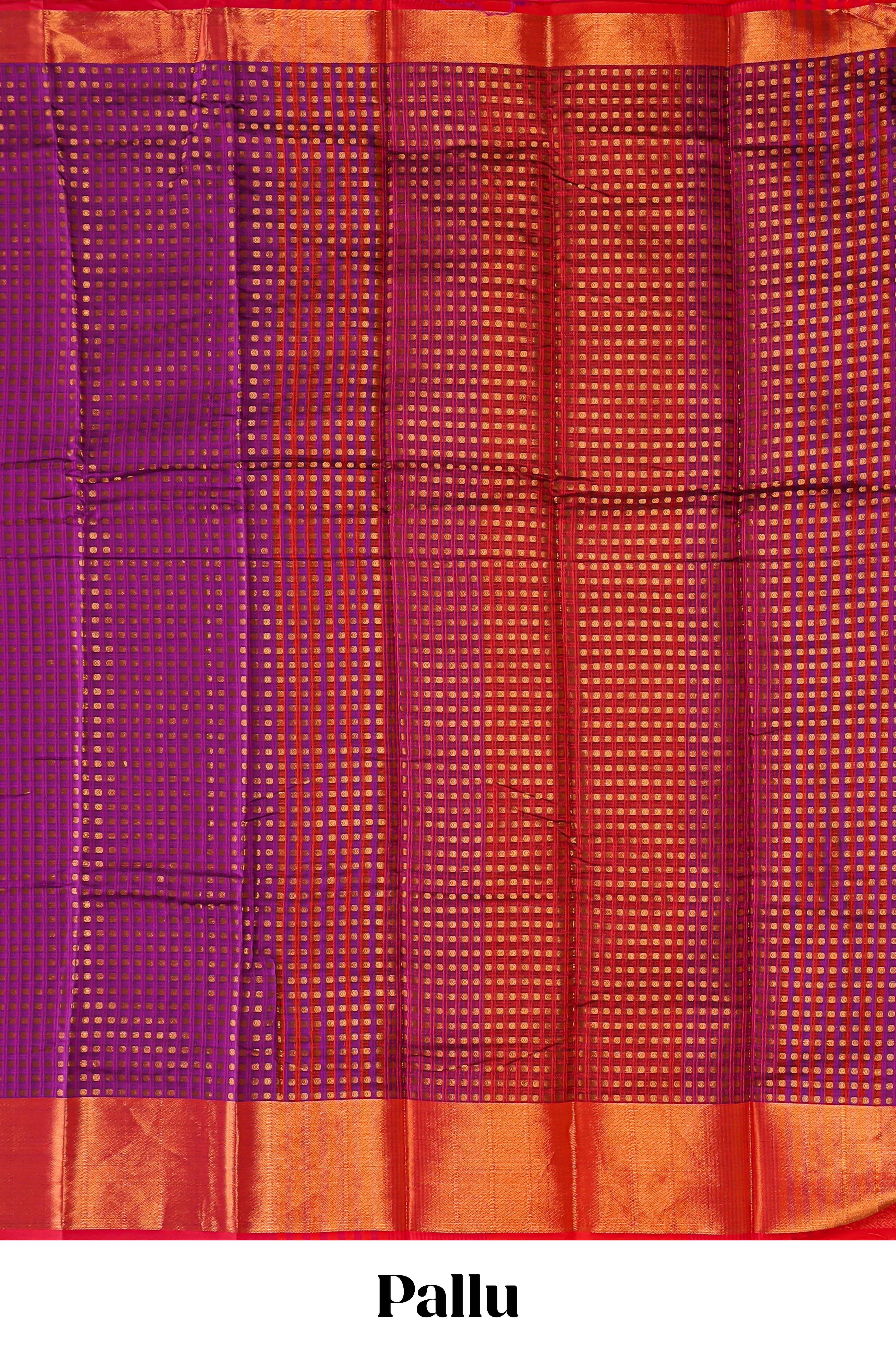 Violet shade zari motifs design semi soft silk saree with contrast border and matching motifs contrast blouse