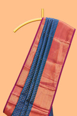 Royal blue shade zari motifs design semi soft silk saree with contrast border and matching motifs contrast blouse
