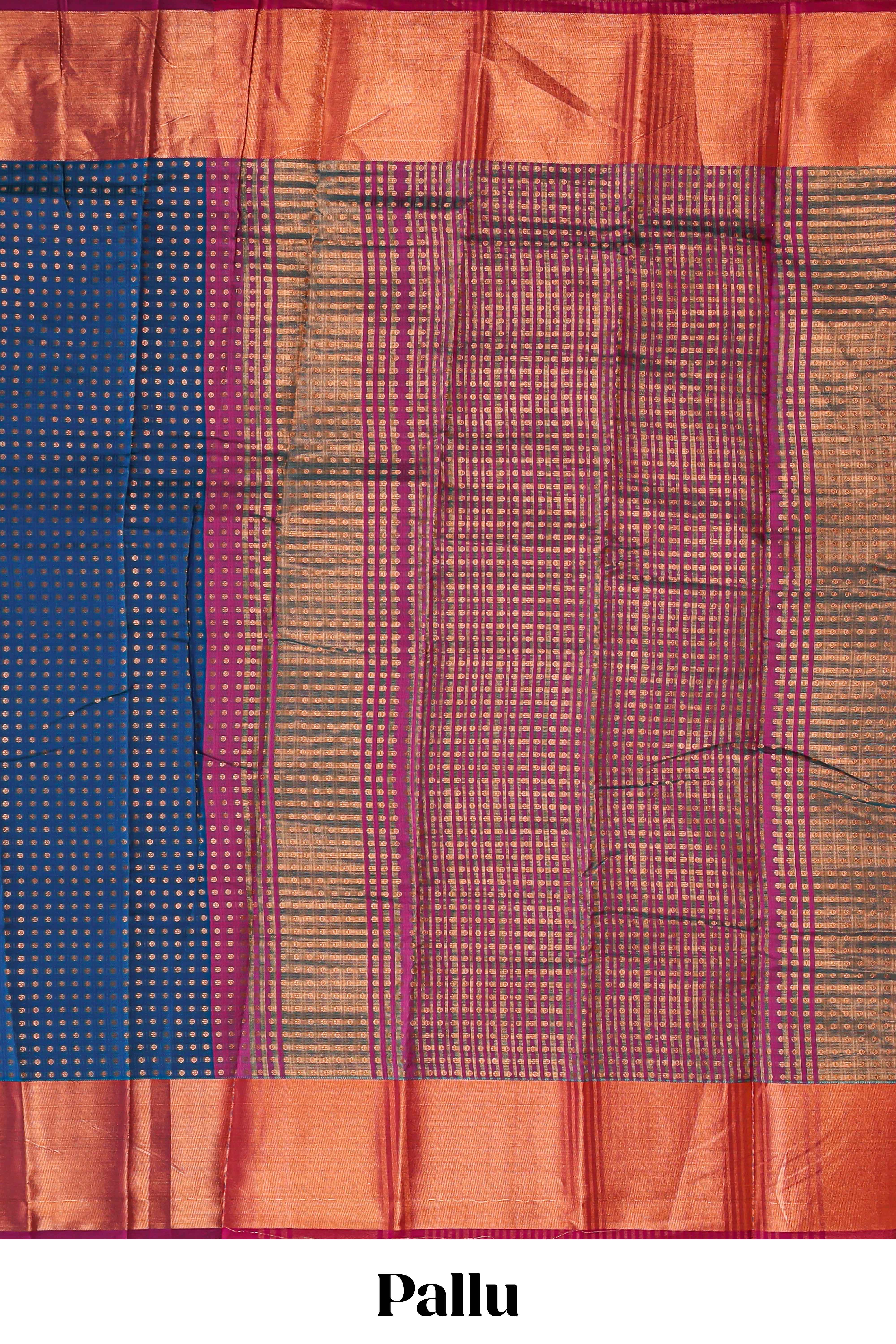 Royal blue shade zari motifs design semi soft silk saree with contrast border and matching motifs contrast blouse