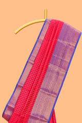 Rani pink shade zari motifs design semi soft silk saree with contrast border and matching motifs contrast blouse