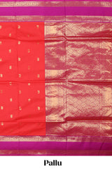 Coral pink Semi Soft Silk Saree delicate butta motifs with contrasting pallu elegant zari border along with contrast buttas blouse