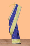 Royal blue Semi Soft Silk Saree delicate butta motifs with contrasting pallu elegant zari border along with contrast buttas blouse