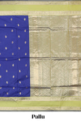 Royal blue Semi Soft Silk Saree delicate butta motifs with contrasting pallu elegant zari border along with contrast buttas blouse