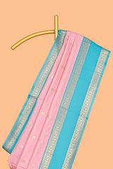 Light pink Semi Soft Silk Saree delicate butta motifs with contrasting pallu elegant zari border along with contrast buttas blouse