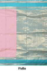 Light pink Semi Soft Silk Saree delicate butta motifs with contrasting pallu elegant zari border along with contrast buttas blouse
