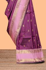 Purple Semi Soft Silk Saree delicate butta motifs with contrasting pallu elegant zari border along with contrast buttas blouse