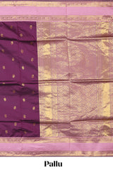 Purple Semi Soft Silk Saree delicate butta motifs with contrasting pallu elegant zari border along with contrast buttas blouse