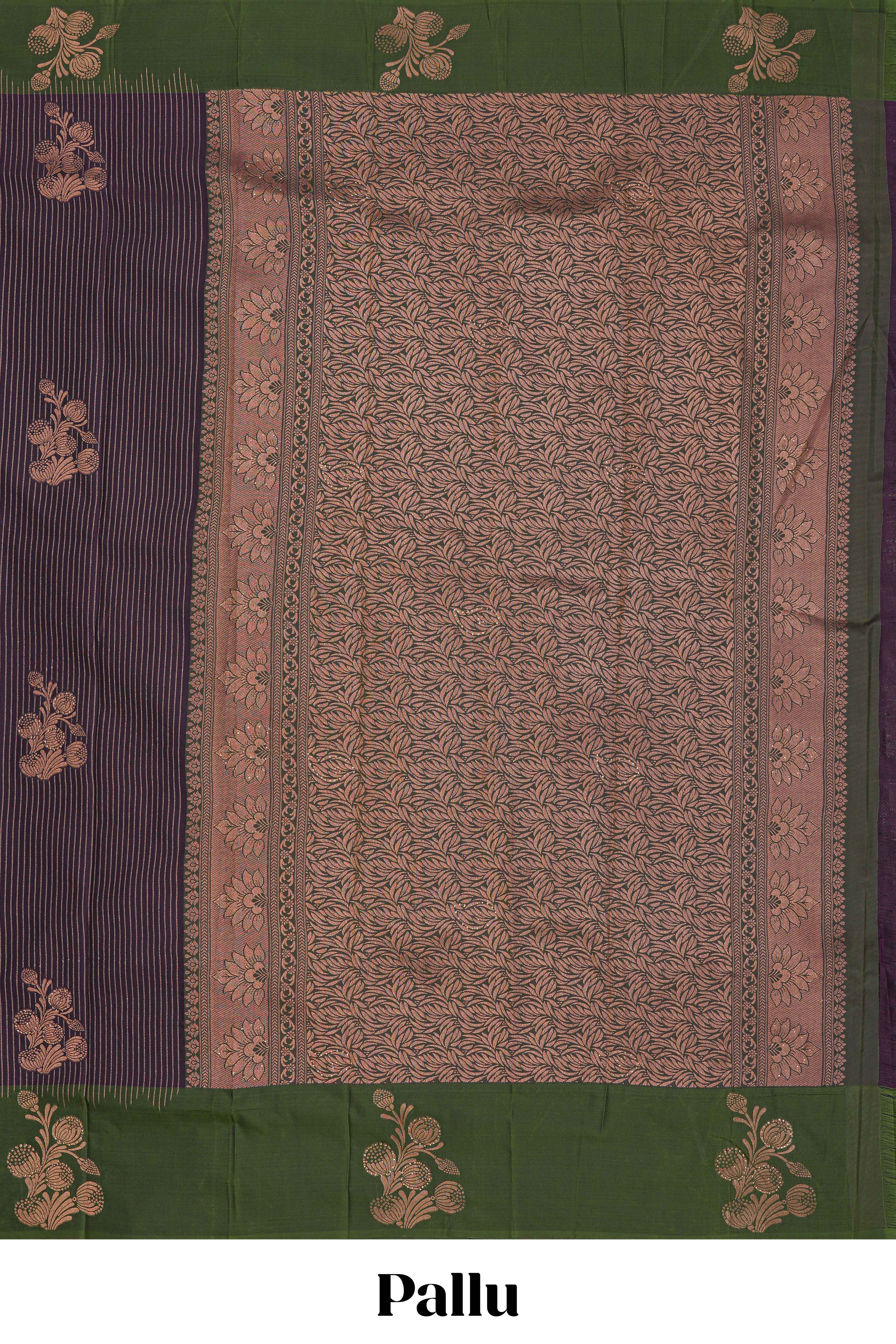 Violet stripes zari motifs design semi soft silk saree with contrast border and zari blouse