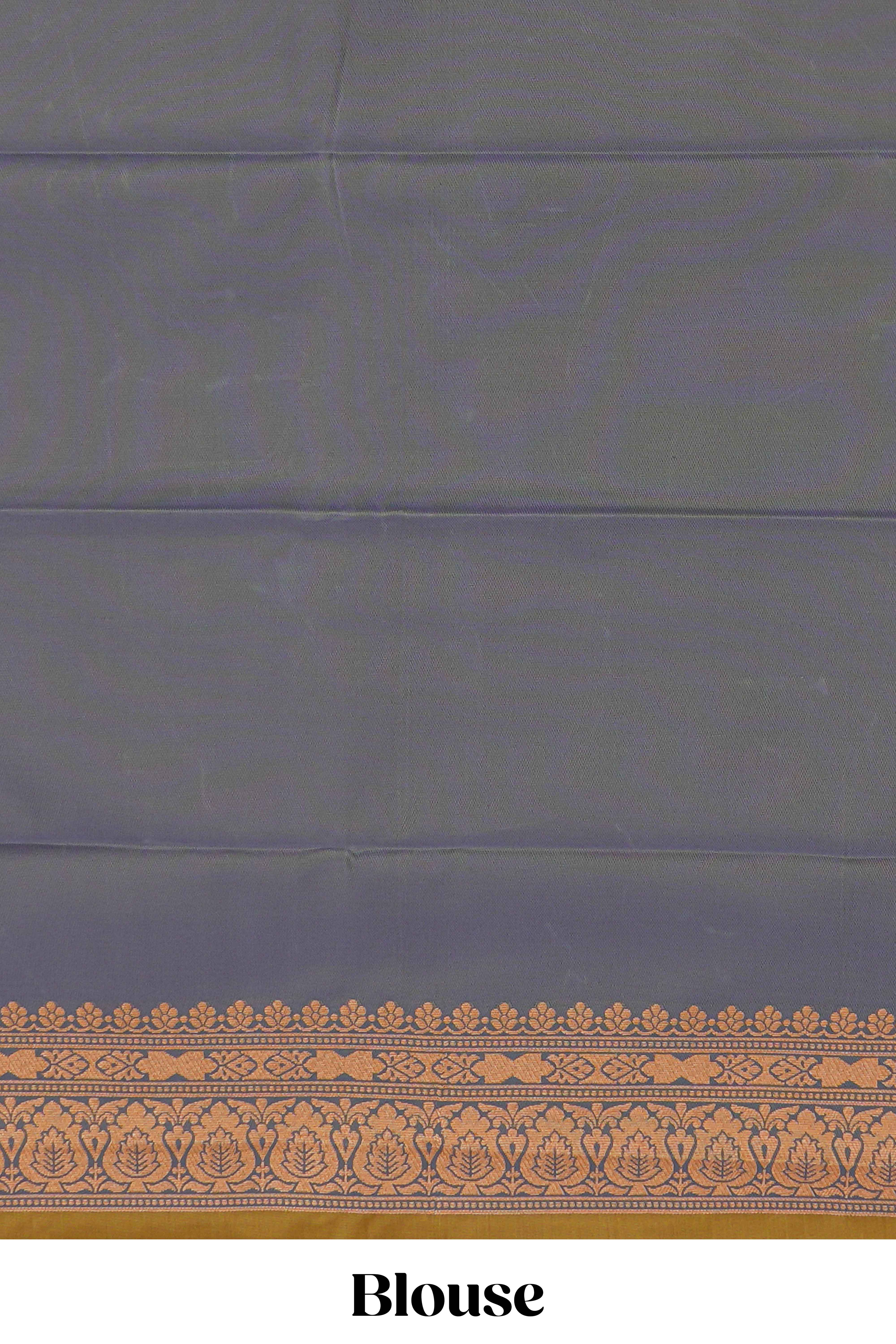 Mustard stripes zari motifs design semi soft silk saree with contrast border and zari blouse
