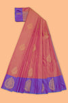 Pink stripes zari motifs design semi soft silk saree with contrast border and zari blouse