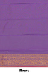 Pink stripes zari motifs design semi soft silk saree with contrast border and zari blouse