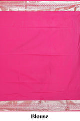 Blue striped floral design semi soft silk saree with contrast border and blouse