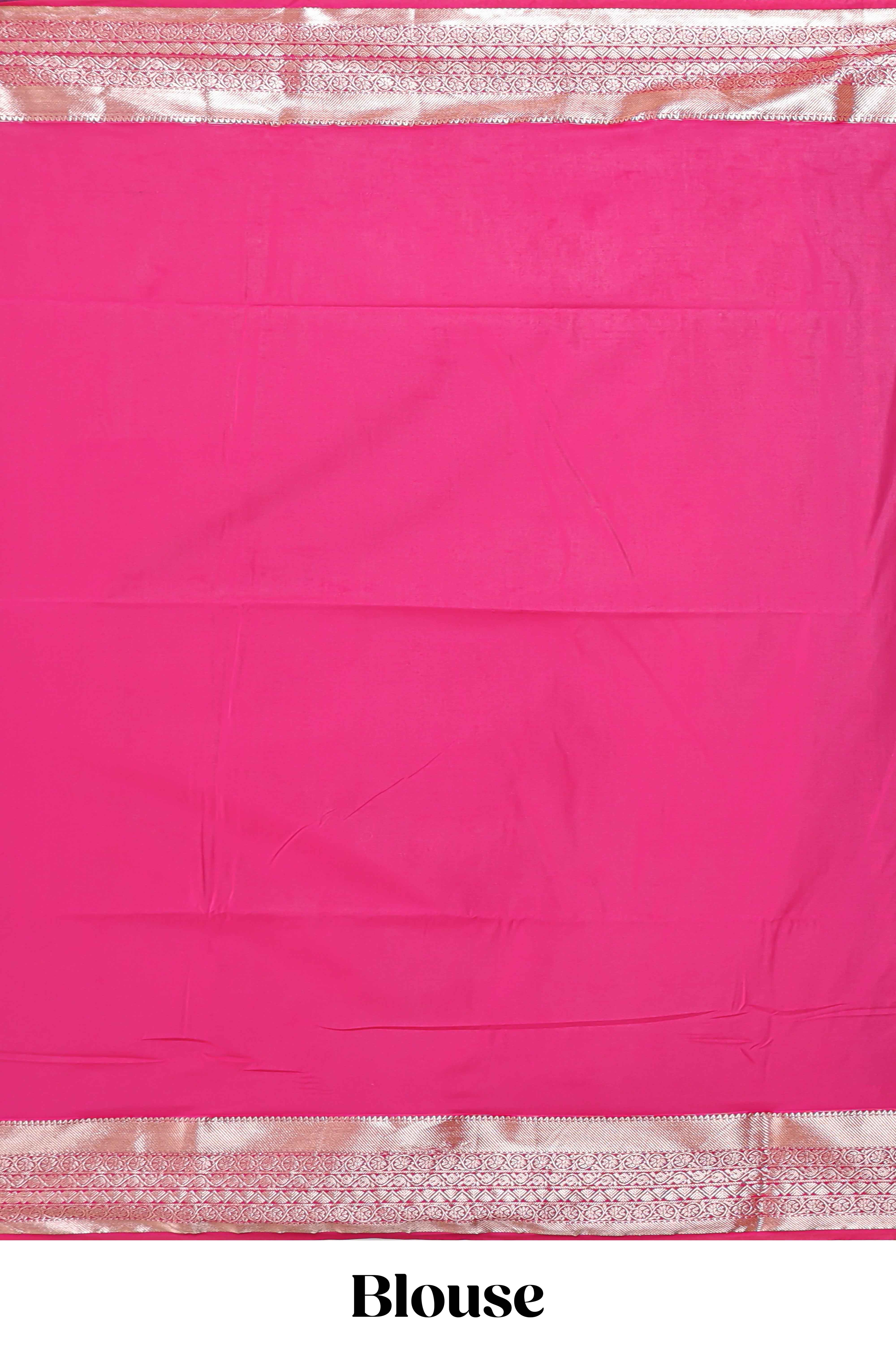 Blue striped floral design semi soft silk saree with contrast border and blouse