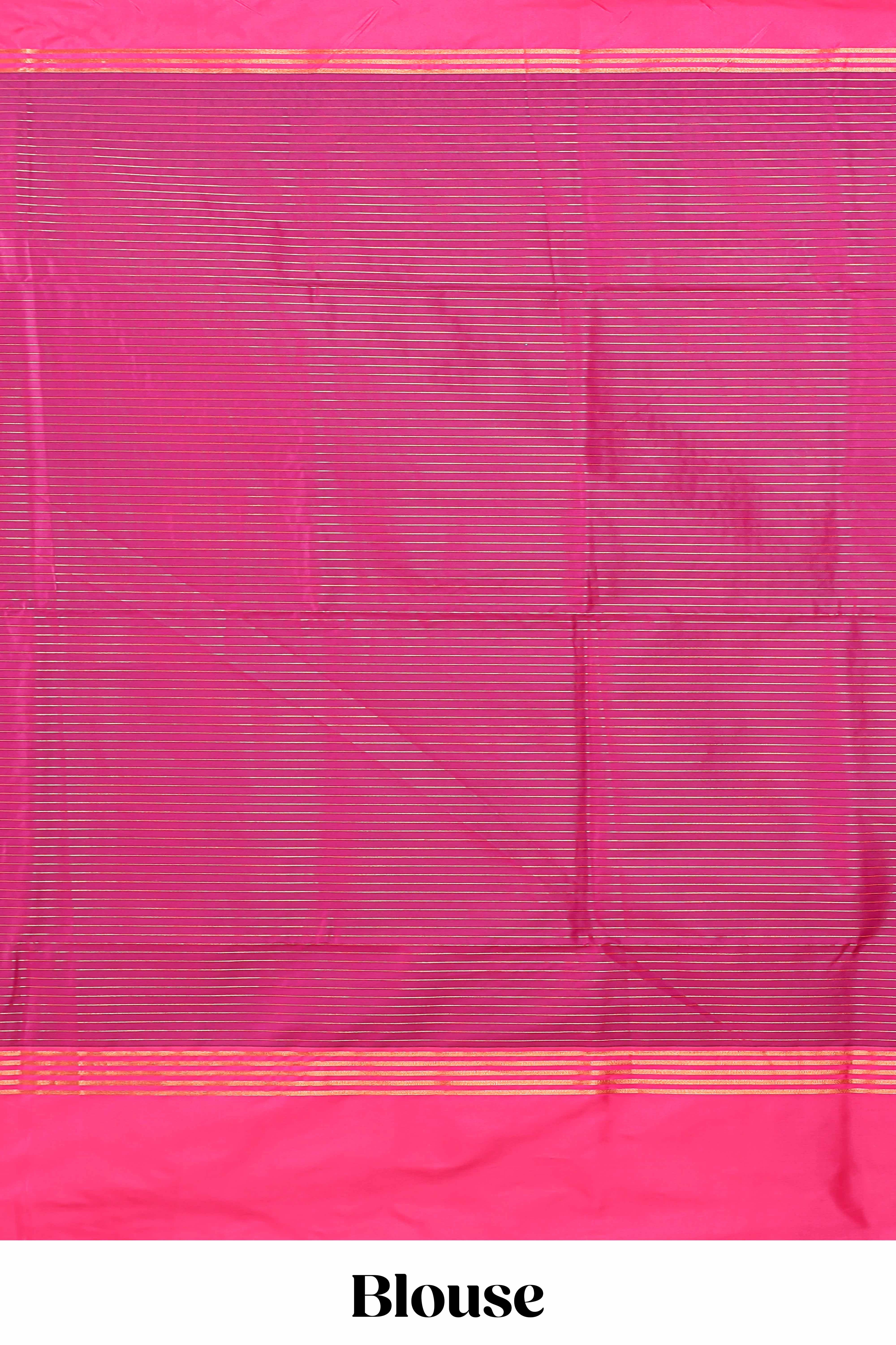 Steel blue checked floral design motifs semi soft silk saree with contrast border and blouse