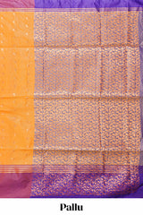 Orange checked floral design motifs semi soft silk saree with contrast border and blouse