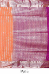 Orange striped floral design semi soft silk saree with contrast border and blouse