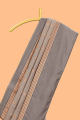 Grey checked floral design motifs semi soft silk saree with contrast border and blouse