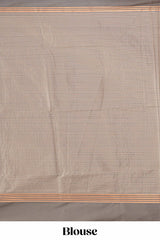 Grey checked floral design motifs semi soft silk saree with contrast border and blouse
