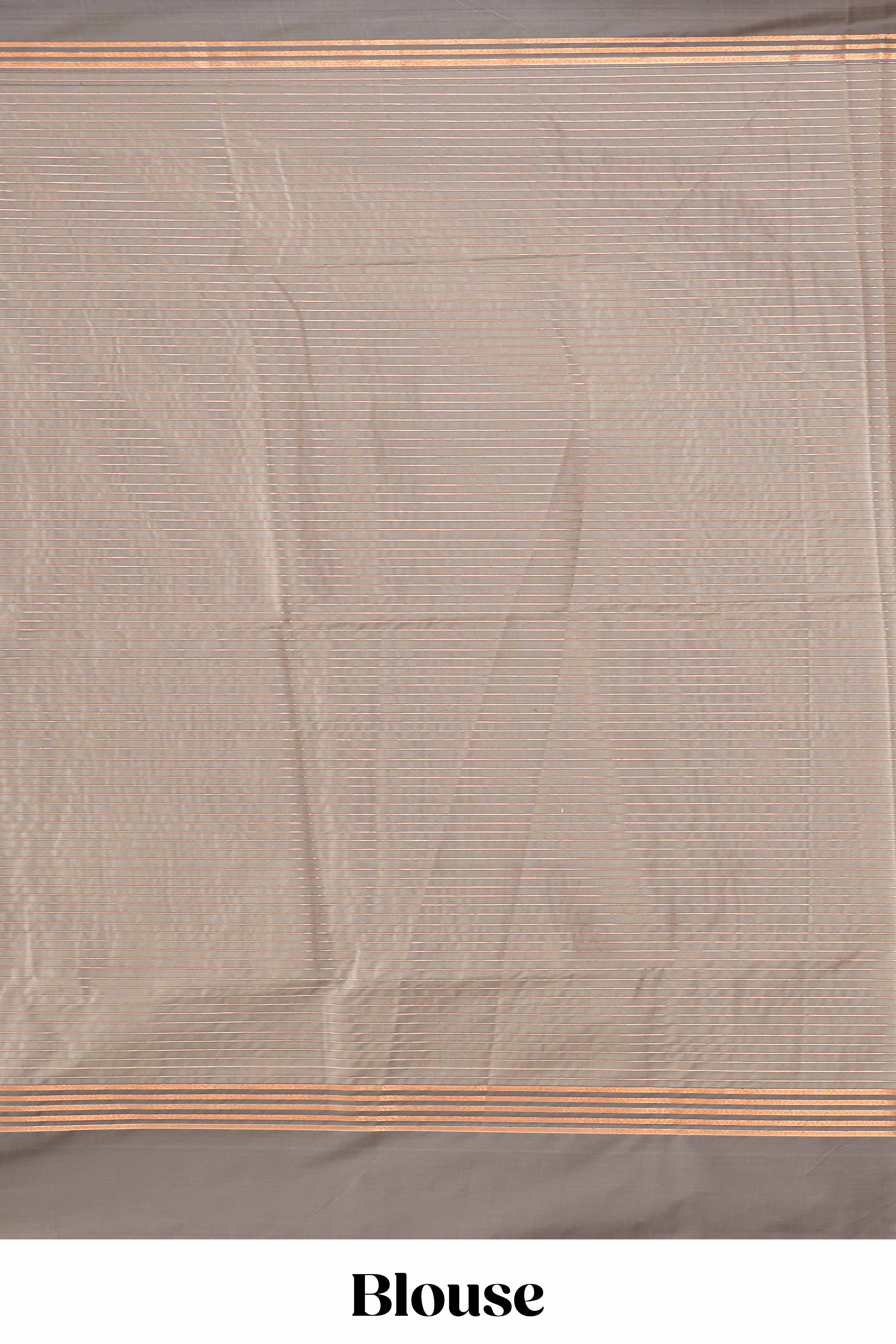 Grey checked floral design motifs semi soft silk saree with contrast border and blouse