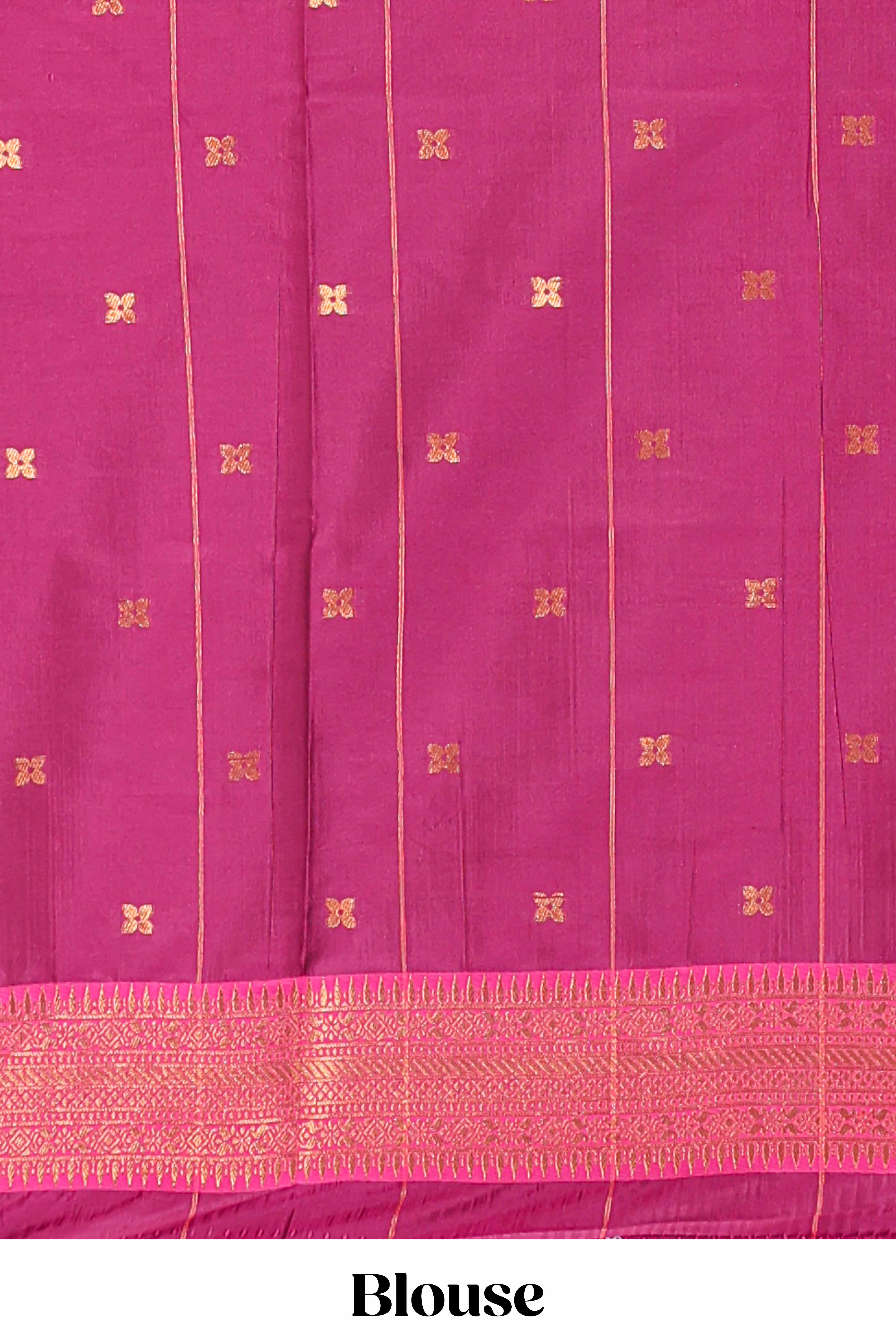 Purple checked floral design motifs semi soft silk saree with contrast border and matching blouse