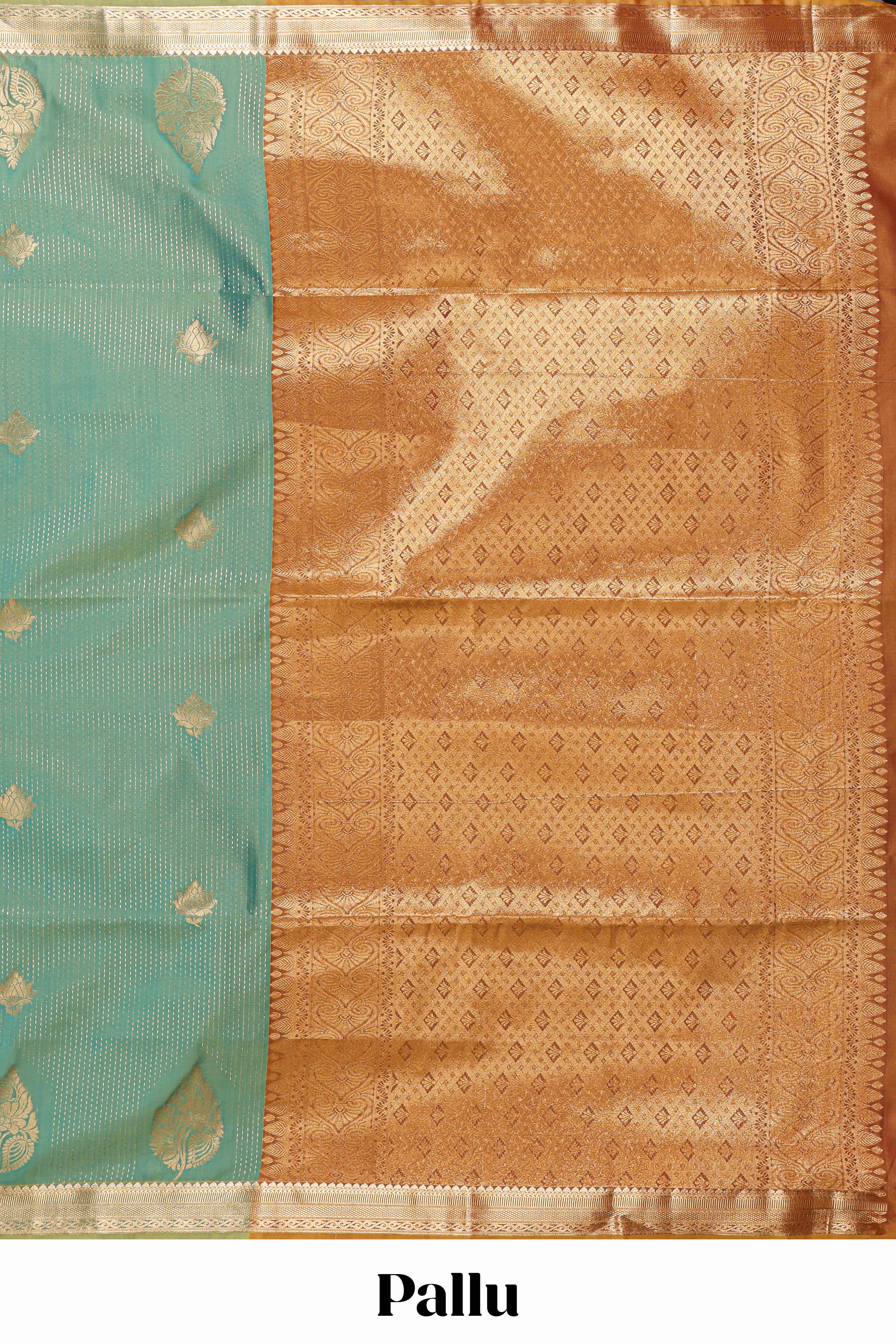 Green floral design motifs semi soft silk saree with self border and contrast blouse