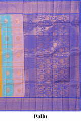 Multi color checked floral design motifs semi soft silk saree with contrast border and blouse