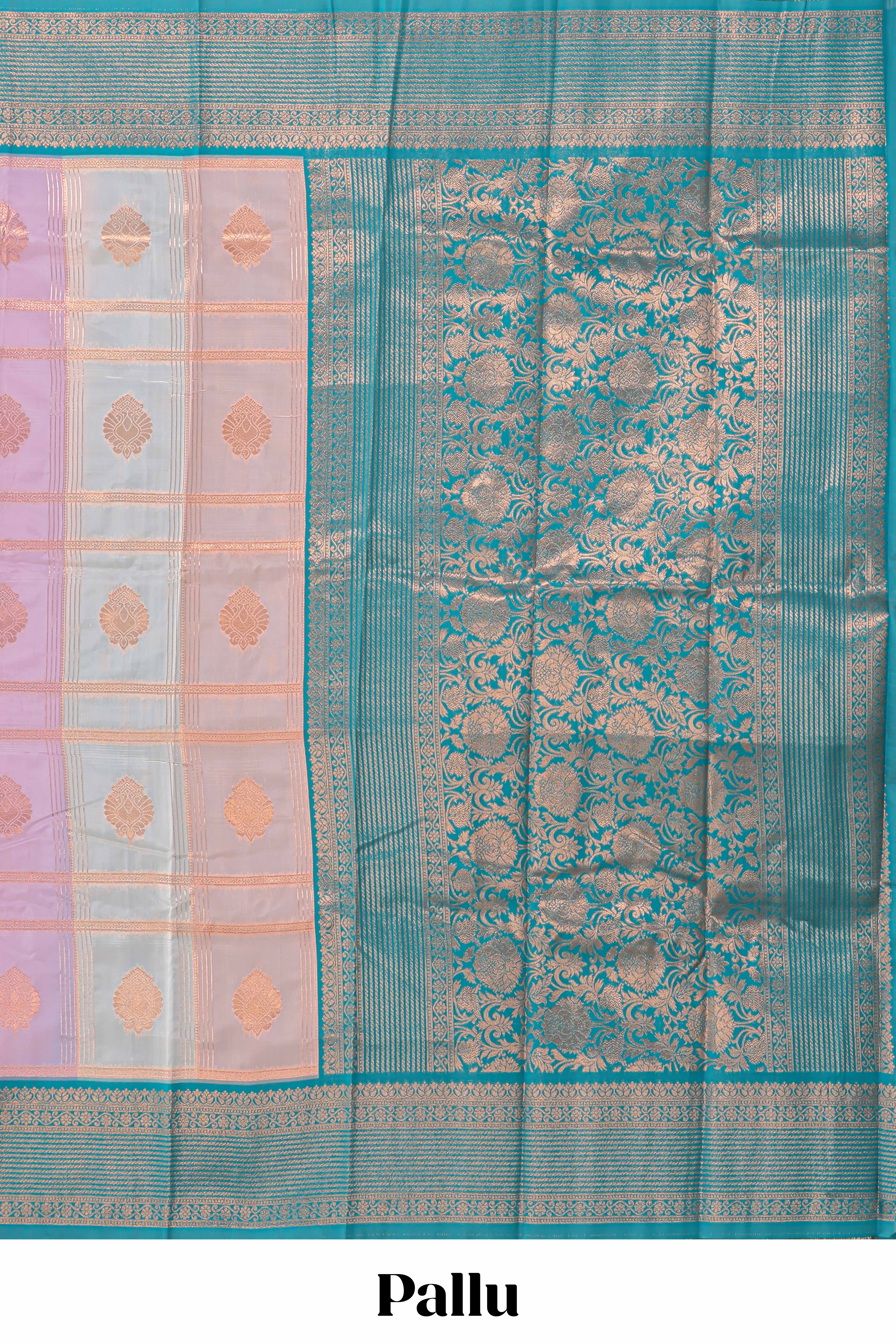 Multi color checked floral design motifs semi soft silk saree with contrast border and blouse