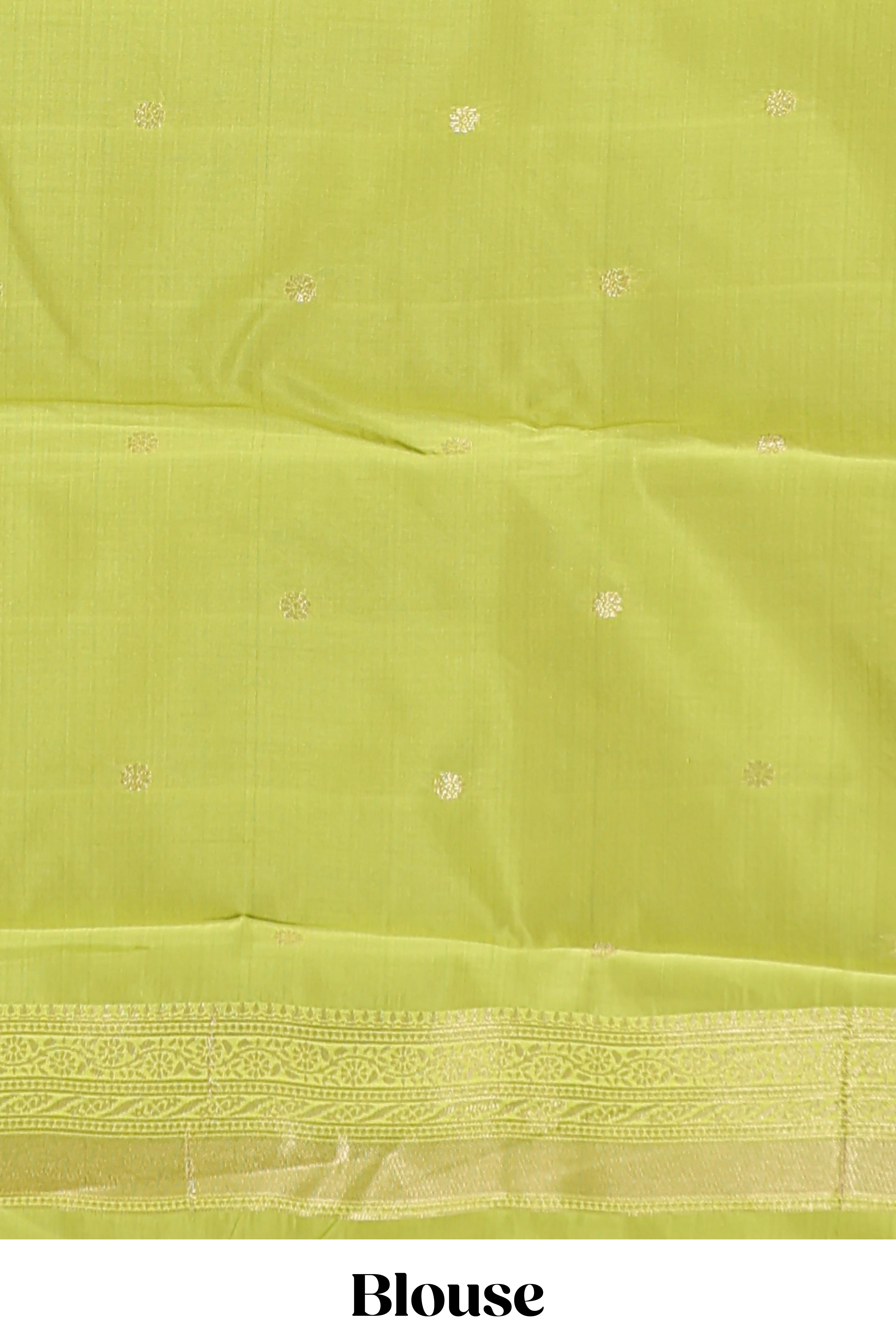 Blule striped and butta detailed Semi Soft Silk Saree with contrast zari border along with contrasting blouse