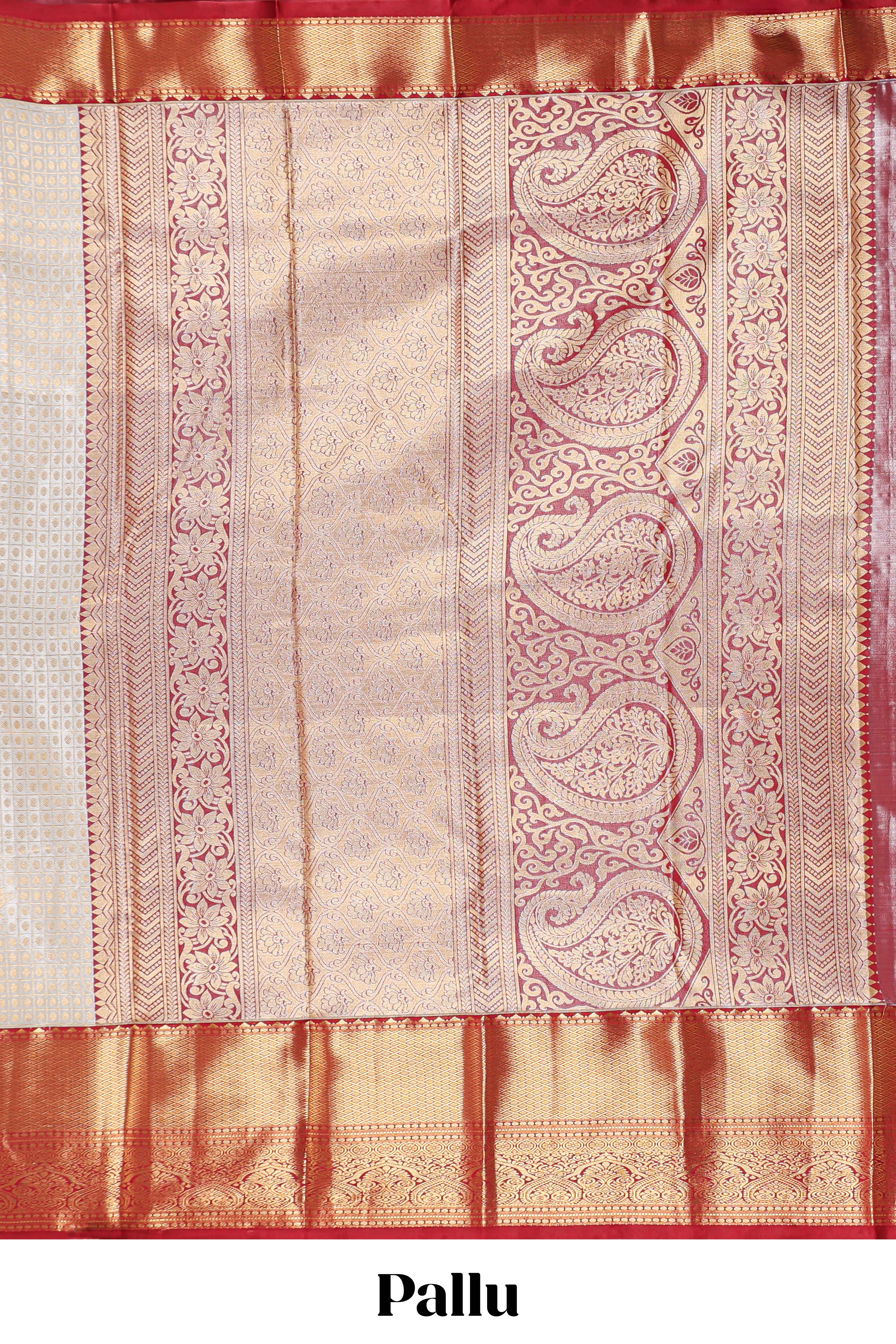 Cream shade checked butta design Semi Soft Silk Saree with contrast zari border along with contrasting blouse