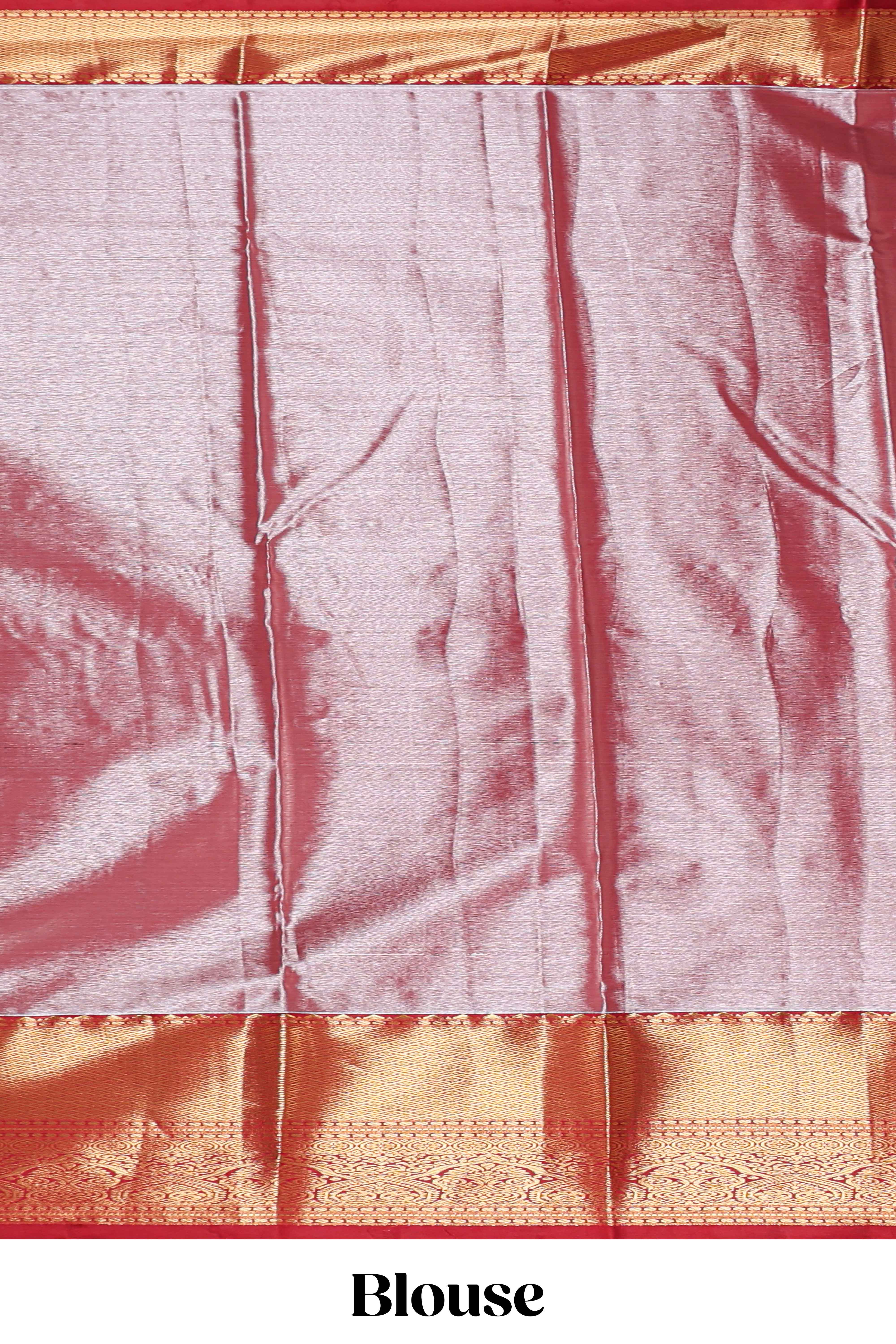 Cream shade checked butta design Semi Soft Silk Saree with contrast zari border along with contrasting blouse