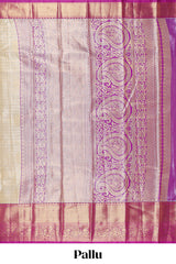 Cream shade checked butta design Semi Soft Silk Saree with pink contrast zari border along with contrasting blouse