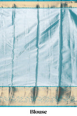 Grey shade checked butta design Semi Soft Silk Saree with pink contrast zari border along with contrasting blouse