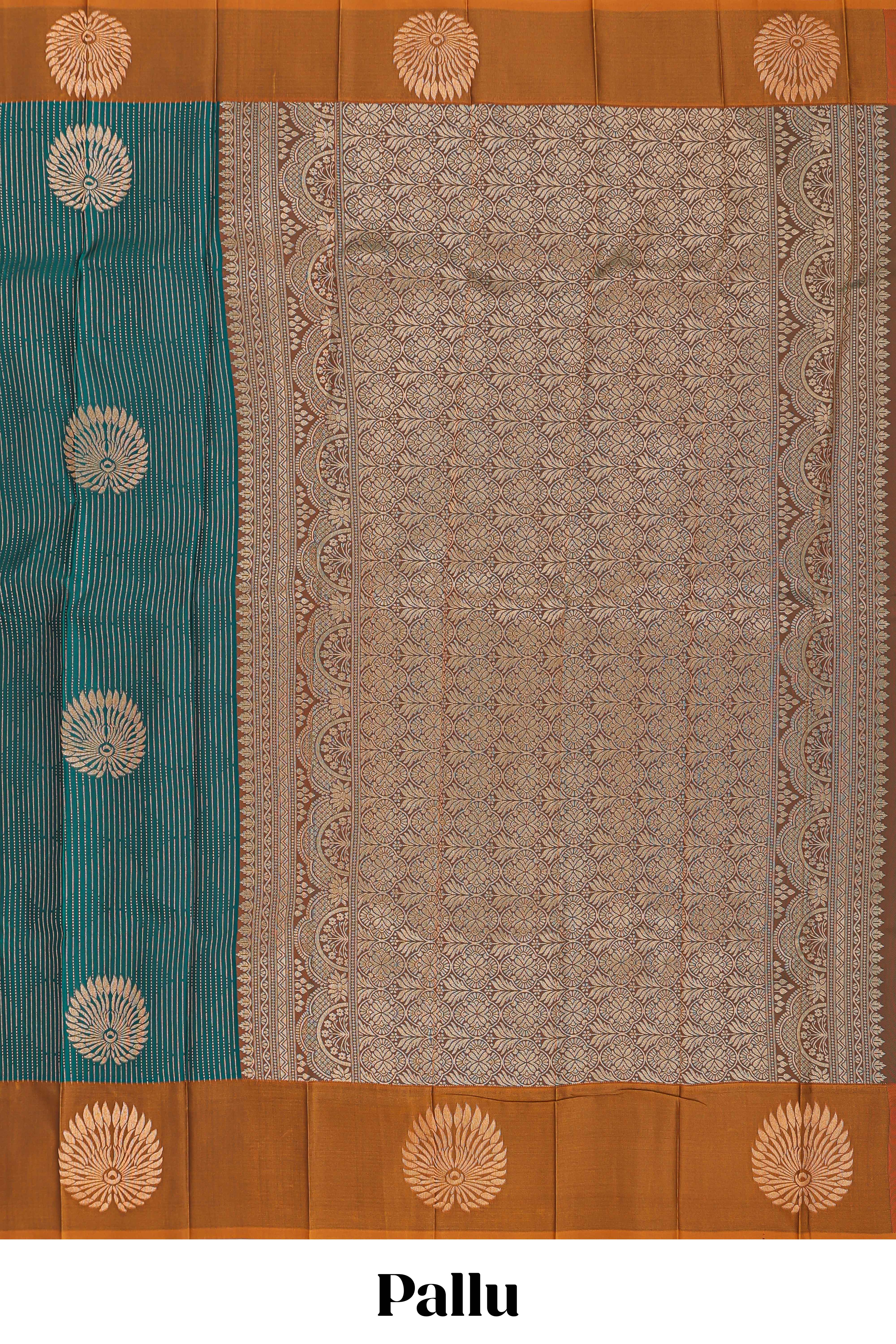 Green striped zari motifs semi soft silk saree with contrast border and blouse