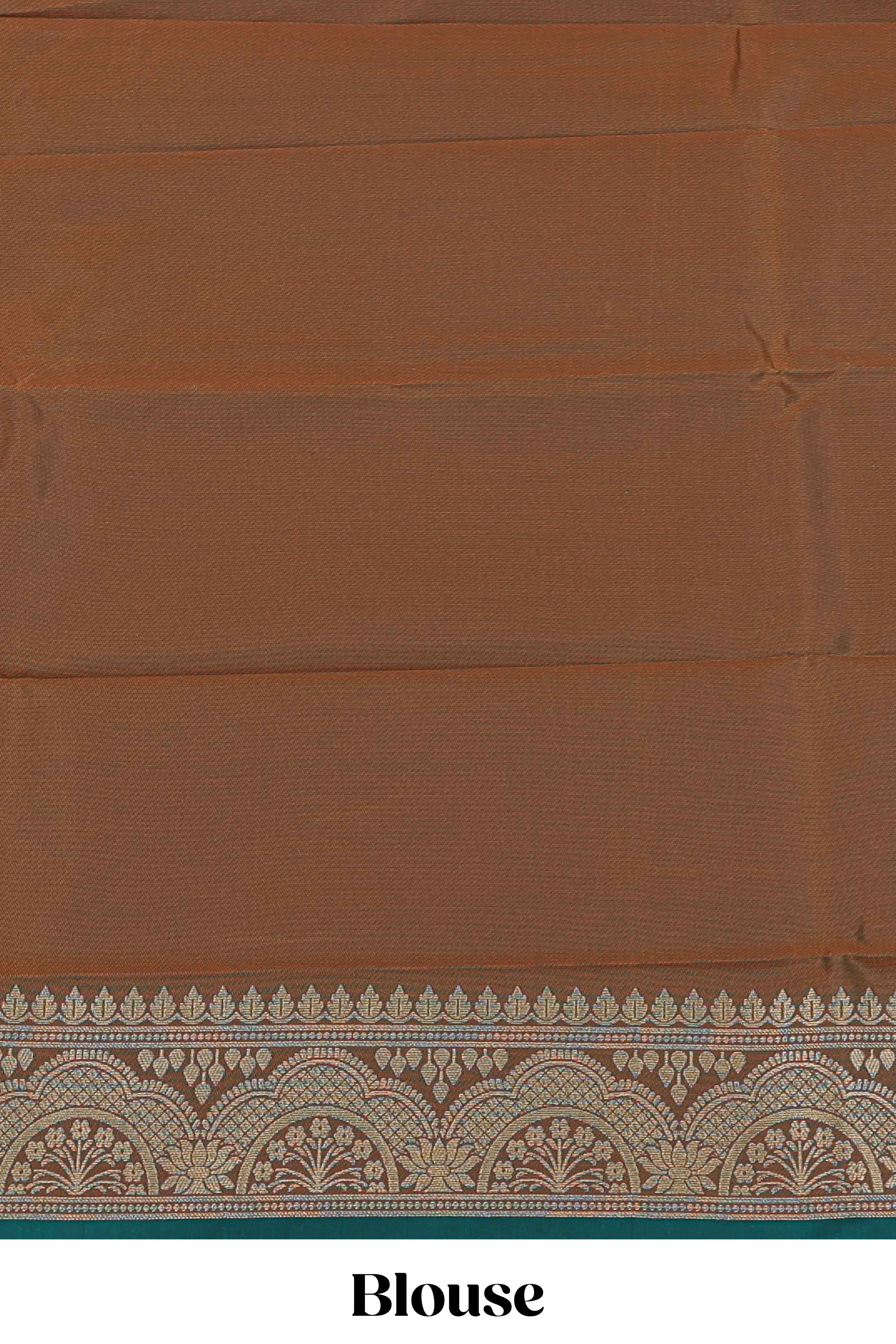 Green striped zari motifs semi soft silk saree with contrast border and blouse